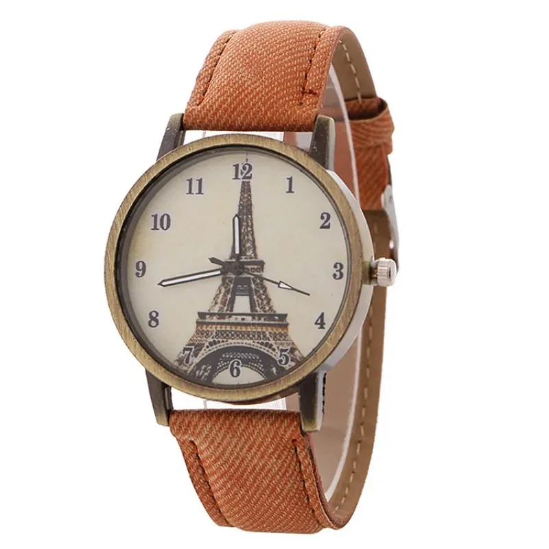 Women Watches Jean Leather Eiffel Tower Retro Bronze Color Ladies Fashion Watch Students WristWatch Relógio Feminino Reloj Mujer