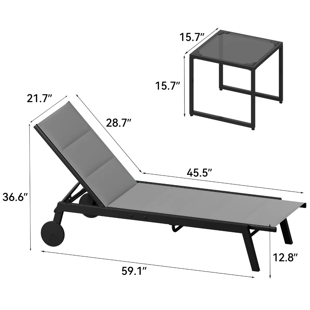 طقم كراسي استرخاء خارجية مكون من 3 قطع مع كراسي قماش مبطنة بطاولة جانبية #5