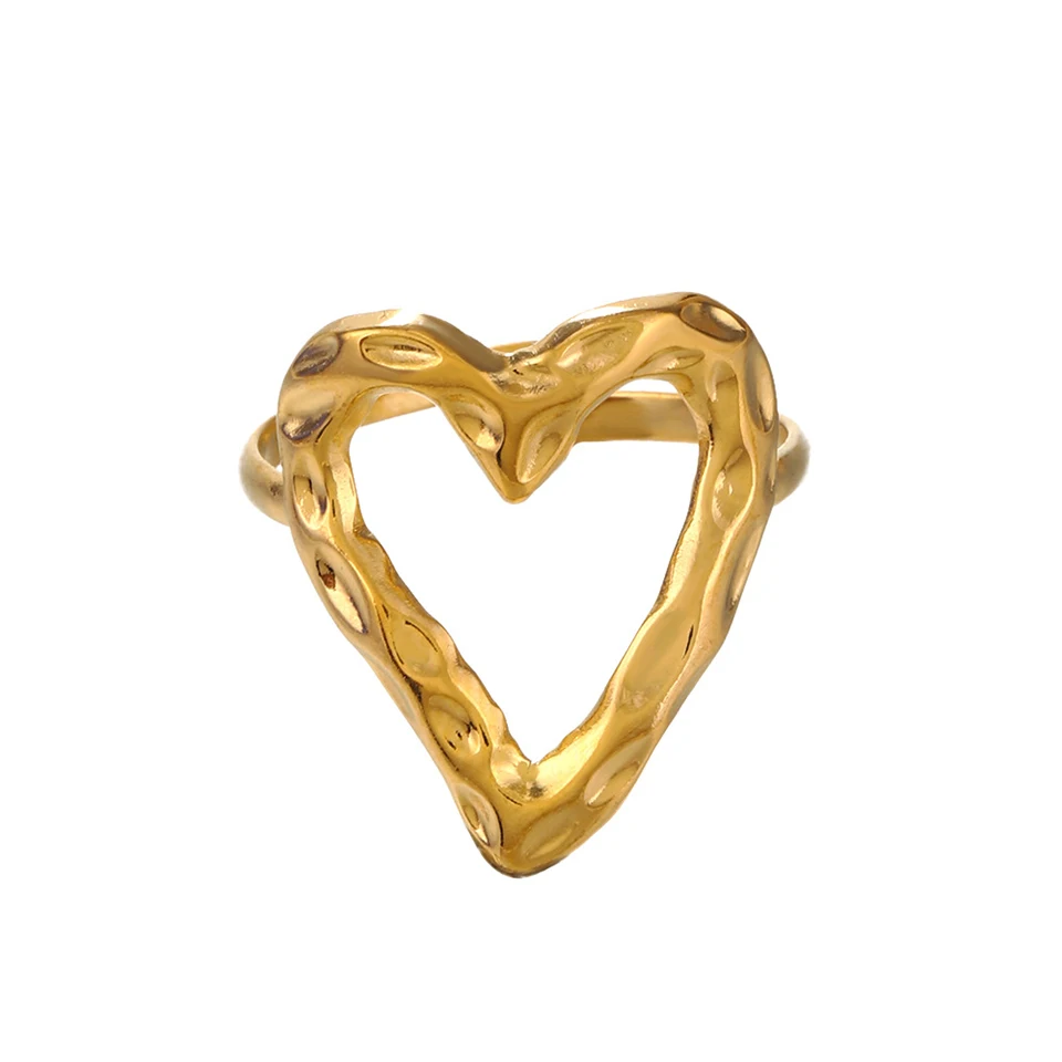 ZAKOL Stainless Steel Irregular Hollow Heart Open Ring for Women Fashion Charm Adjustable Open Ring Party Jewelry image 5