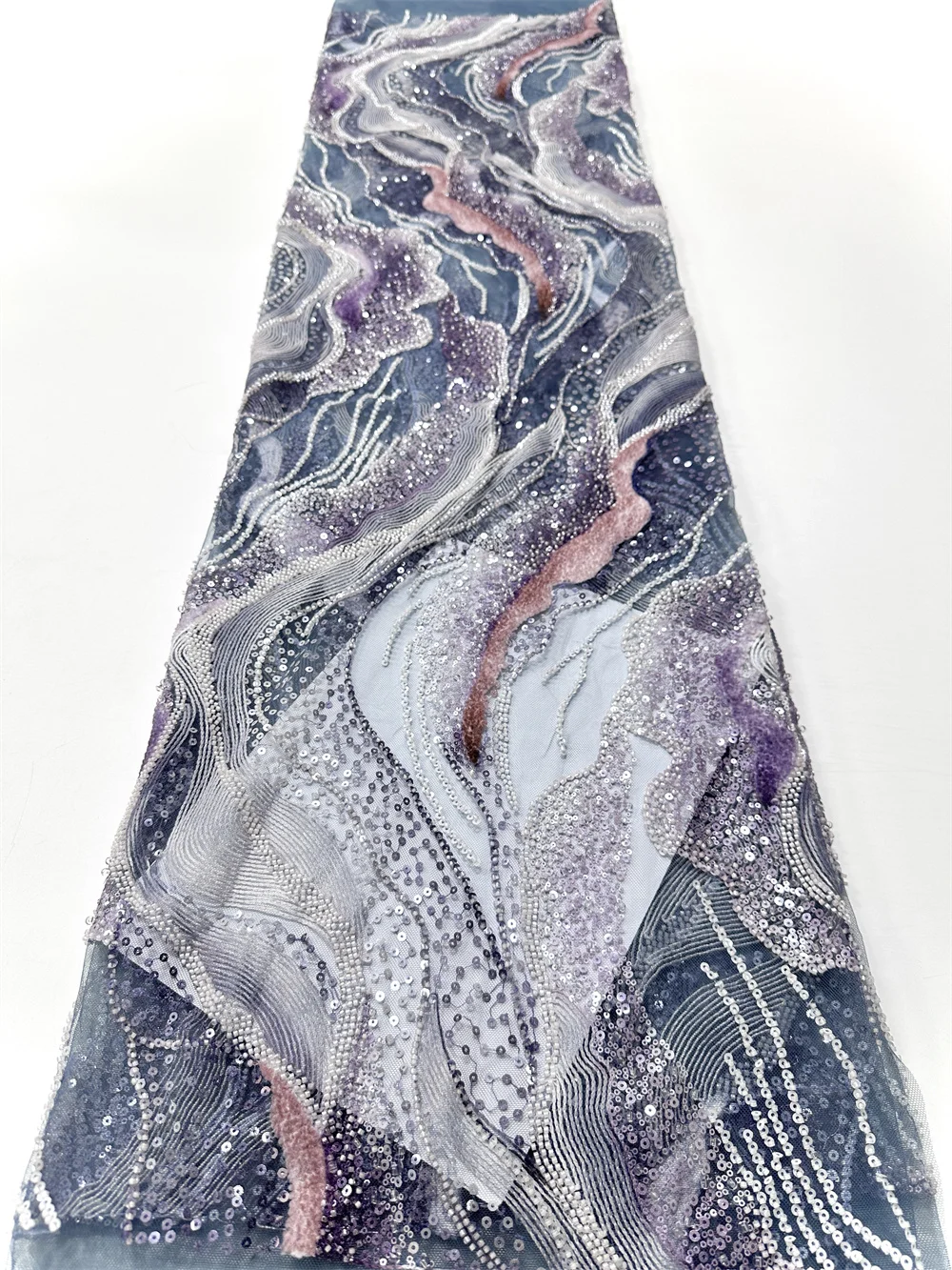 5 Yards Luxury French Mesh Beaded Lace Fabric High Quality African Sequins Groom Lace Fabrics For Nigerian Wedding Dress