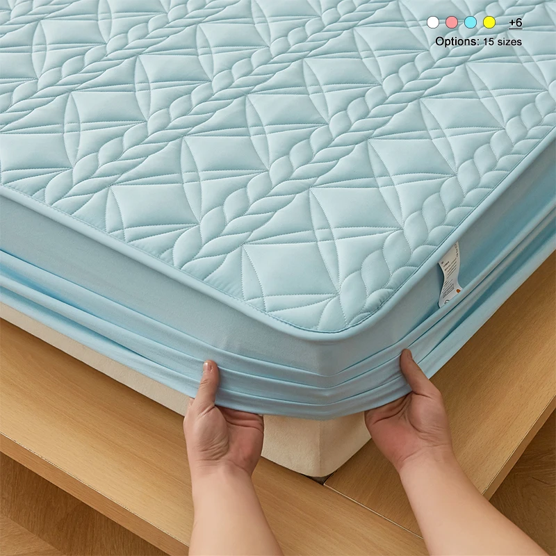Quilted Breathable Mattress Fitted Cover, Soft Elastic Deep Pocket Mattress Protector Pad, Anti-Slip Dustproof Skin Friendly