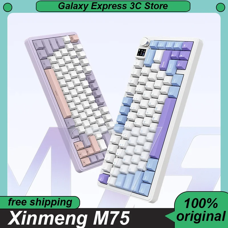 Xinmeng M75 Custom Wireless Bluetooth Mechanical Keyboard 3-mode Gasket Hot Swap TFT Screen RGB Side-Printed PC Gamer Girl Gift