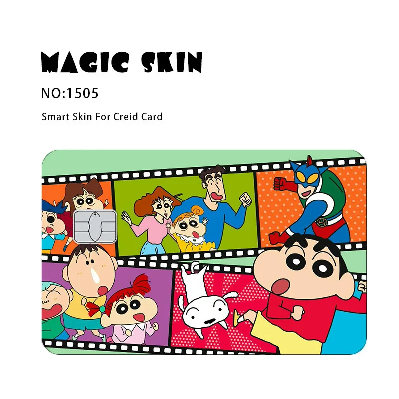 kawaii Anime Crayon Shin-Chan Poker Sticker Film Tape Skin for Credit Card Debit Card Cartoon Waterproof Stickers Small Chip