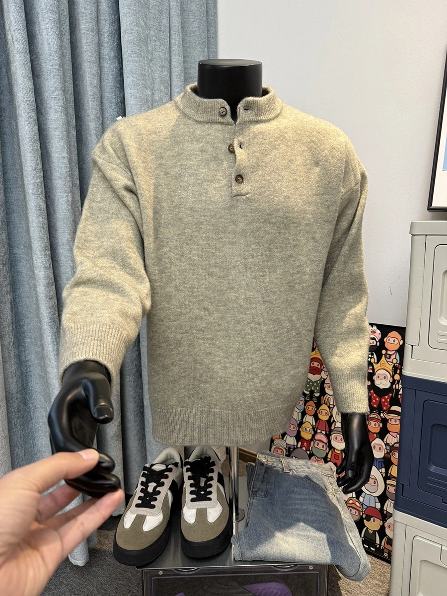 

Мужской зимний теплый трикотажный свитер Henry Collar: базовый слой, премиум-качество, свободный крой, длинный рукав