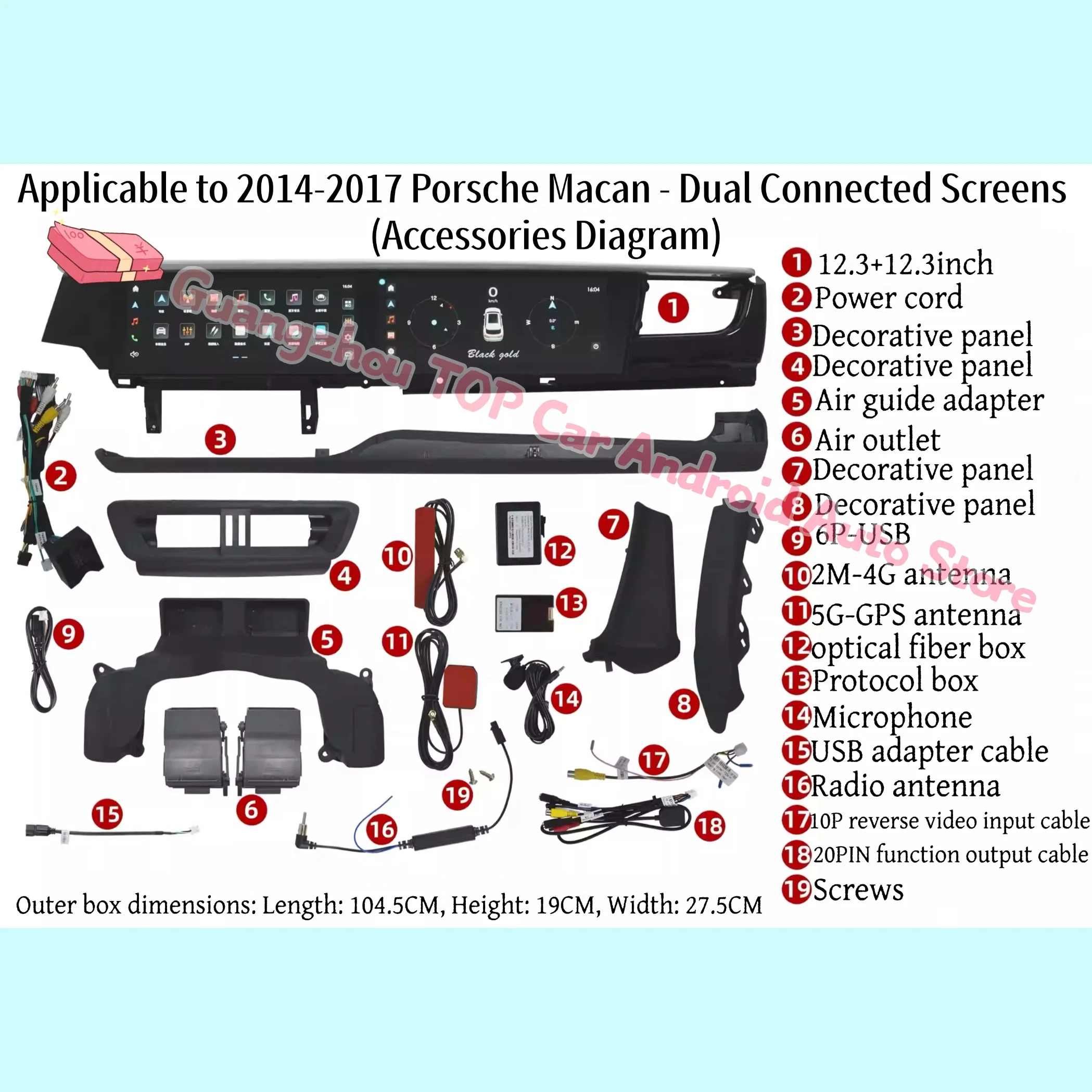 

Double Interactive Screen Android 13 8+128G car radio Car Multimedia Stereo For Porsche Macan 2013-2017 DSP 360 Navigation