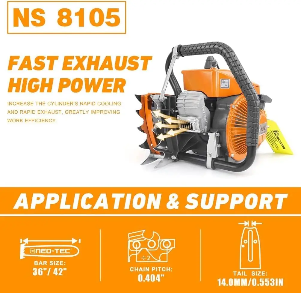 Neo-Tec Ns8105 36 Inch Gas Chainsaw With Guide Bar Chain,2-Cycle Power Head 105Cc Power Chain Saw 4.8Kw 6.5Hp Gasoline