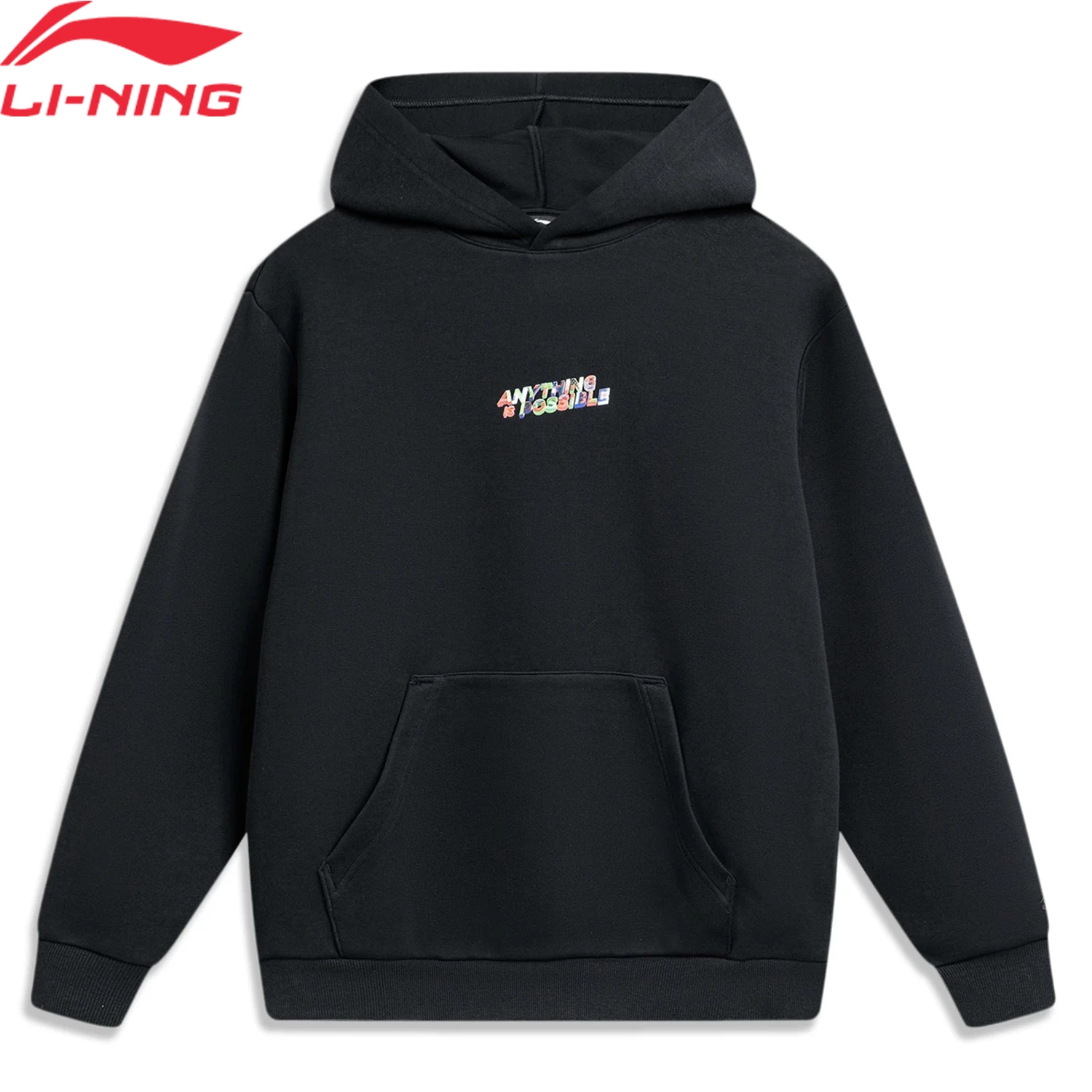 Li-Ning Men Sports Style Hoodie Loose Fit 53%Cotton 47%Polyester Leisure Comfortable Printed Logo Hooded Sweatshirt Tops AWDU023