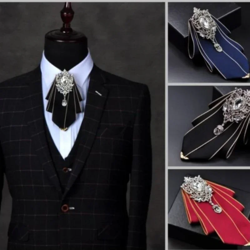 

Handmade Rhinestone Bow Ties Luxury Men's Business Wedding Jewelry Fashion British Korean Women's Suit Dress Shirt Collar Flower