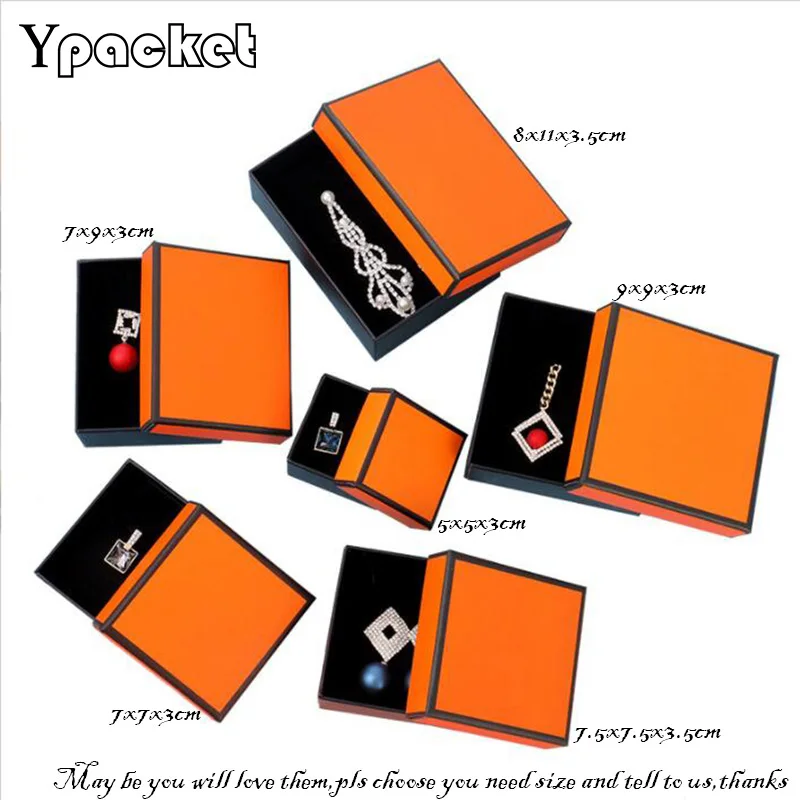 Orange Square Jewelry Organizer Box Engagement Ring For Earrings Necklace Bracelet Display Fashion Gift Handle Paper Bags