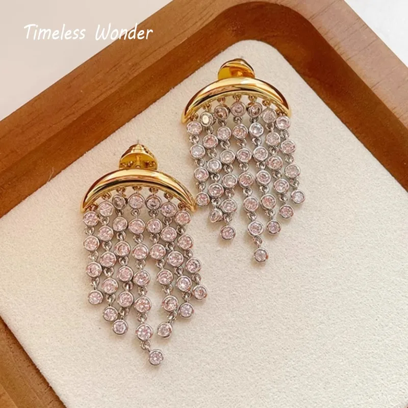 Timeless Wonder Fancy Zircon Geo Tassel Stud Earrings for Women Designer Jewelry Punk Runway Gift Brincos Korean Rare 1468