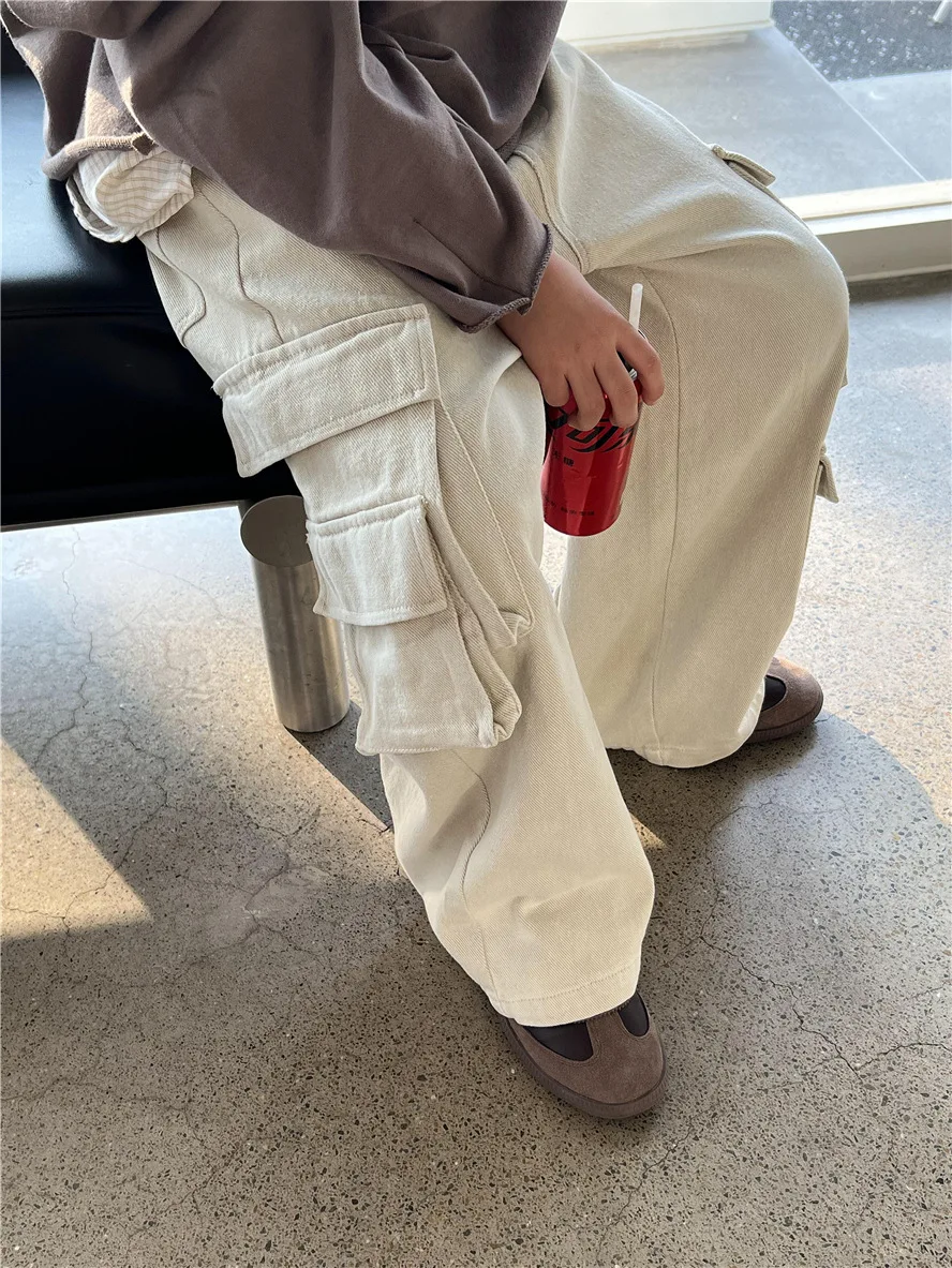 

Kids Pants New Spring 2025 Fashion Cargo Pant Simple Style Baggy Cool Casual