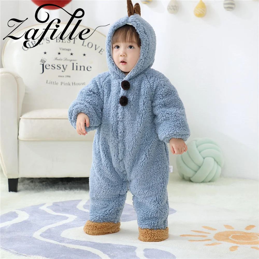 

ZAFILLE Winter Baby Rompers Thicken Sleepwear For Kids Newborn Hooded Jumpsuit Cartoon Animals Toddler Costume Girls Outerwear