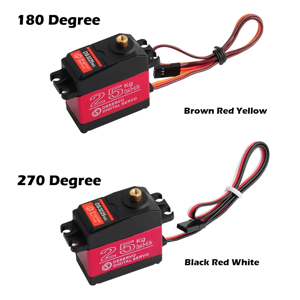 DS3225 เซอร์โวดิจิตอล 25KG เกียร์โลหะเต็มรูปแบบ 270 °   180 °   แรงบิดสูง IP66 กันน้ําสําหรับ 1:8 1:10 1:12 RC รถ Crawler หุ่นยนต์