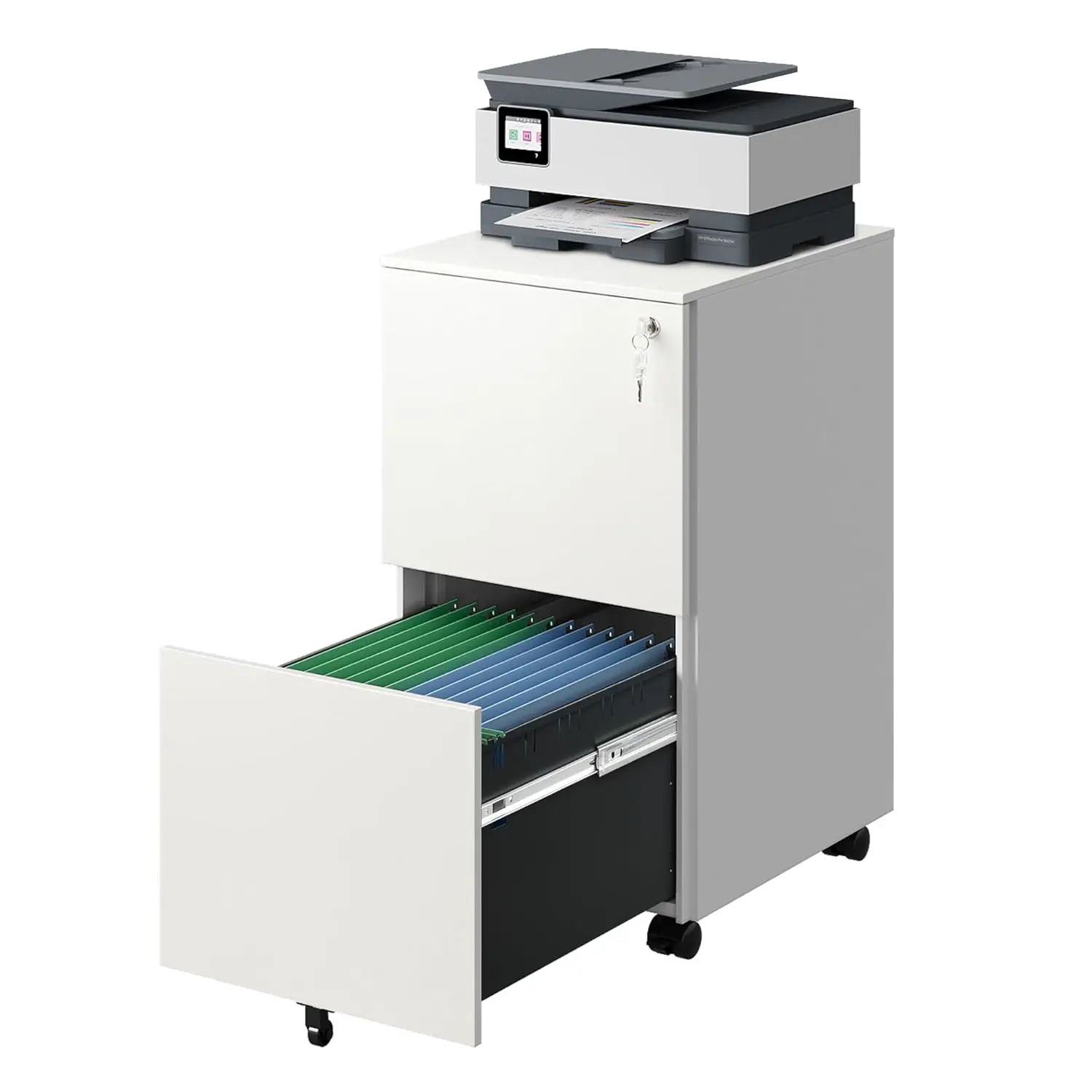 

2-Drawer Rolling File Cabinet with Lock, Metal Filing Cabinet for Home Office, Fully Assembled Under Desk, White,, Customized