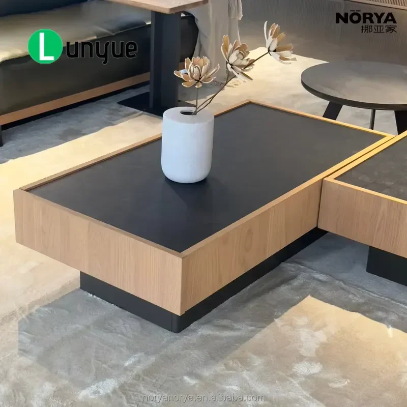 Simple Wooden Coffee Table with Slow Closing Drawers Low Key Storage Center Table for Living Room Villa Furniture Modern