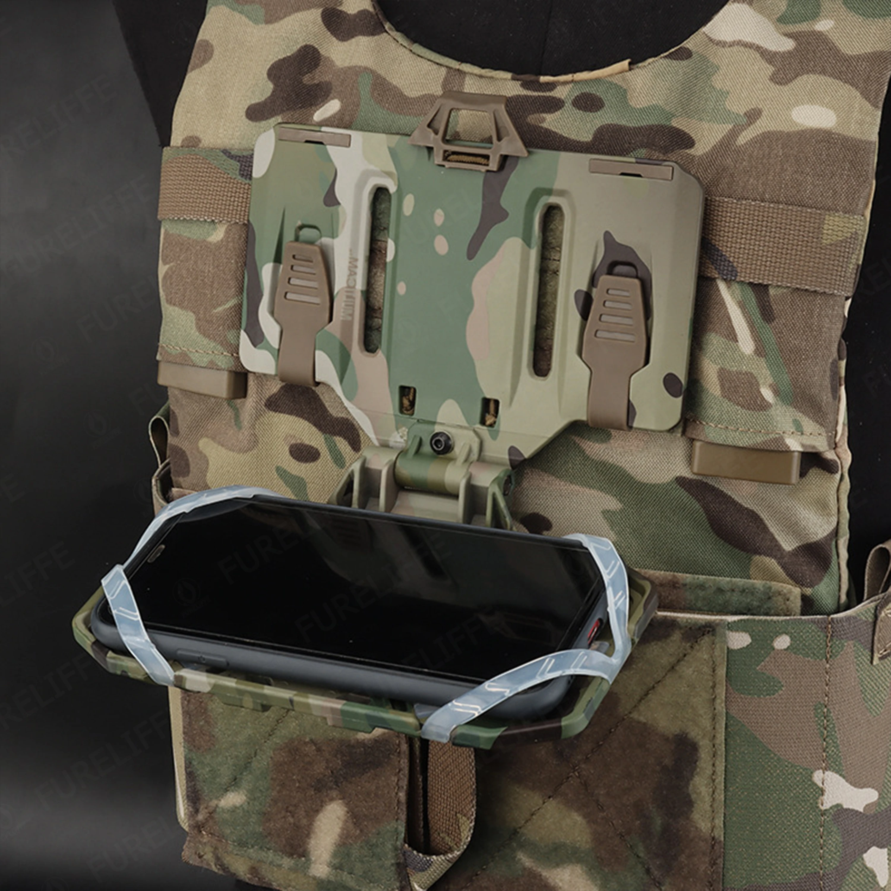 Porta cellulare Molle, supporto pieghevole ad accesso rapido, staffa toracica per gilet tattico, supporto per guardia softair