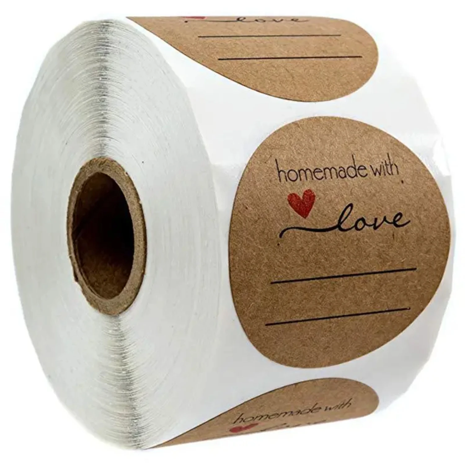 

1 Roll, Handmade With Love Stickers, 500 Pieces Round Baking Kraft Label Stickers, Self-adhesive Label Decor Heart Shape Sticker