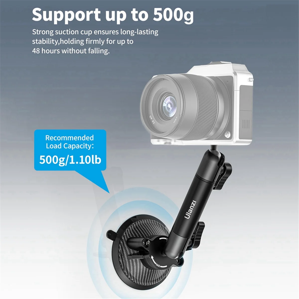 COTS-tUlanzi ZJ01 Camera Suction Cup Mount 360° Rotation with Phone Clamp Windshield Camera Bracket for GoPro Camera