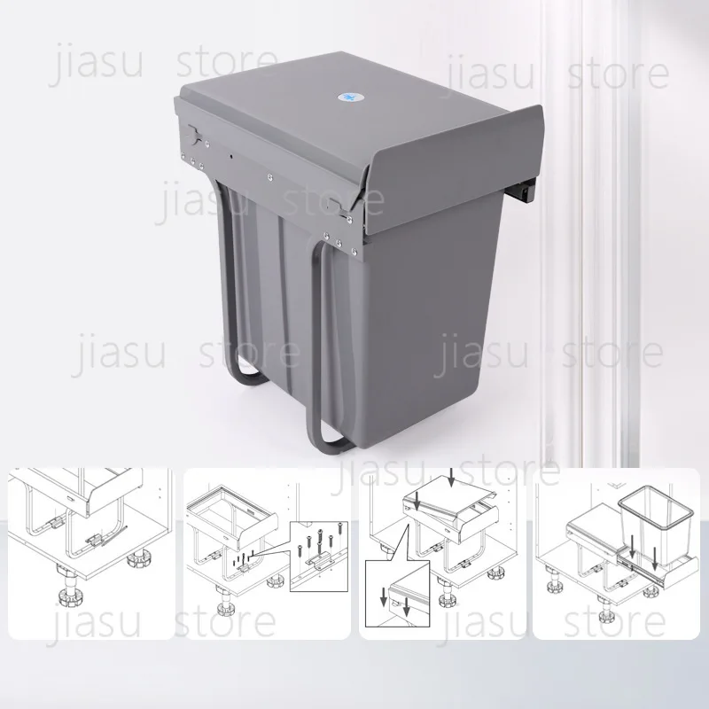 

Kitchen Built-in Trash Can 20L Single Hidden Bin Pull-out Telescopic Rail With Lid Concealed Cabinet Garbage Bucket