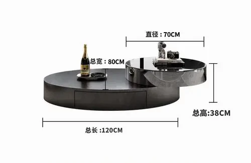 Italian Light Luxury Oval Stainless Steel with Glass round Rotating Modern Simple Coffee Table