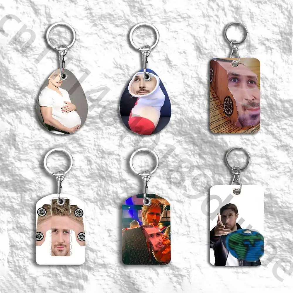 For Ryan G-Gosling Protective Printed Leather Card Case Metal Keychain for Bank Credit Bus Subway ID Cards