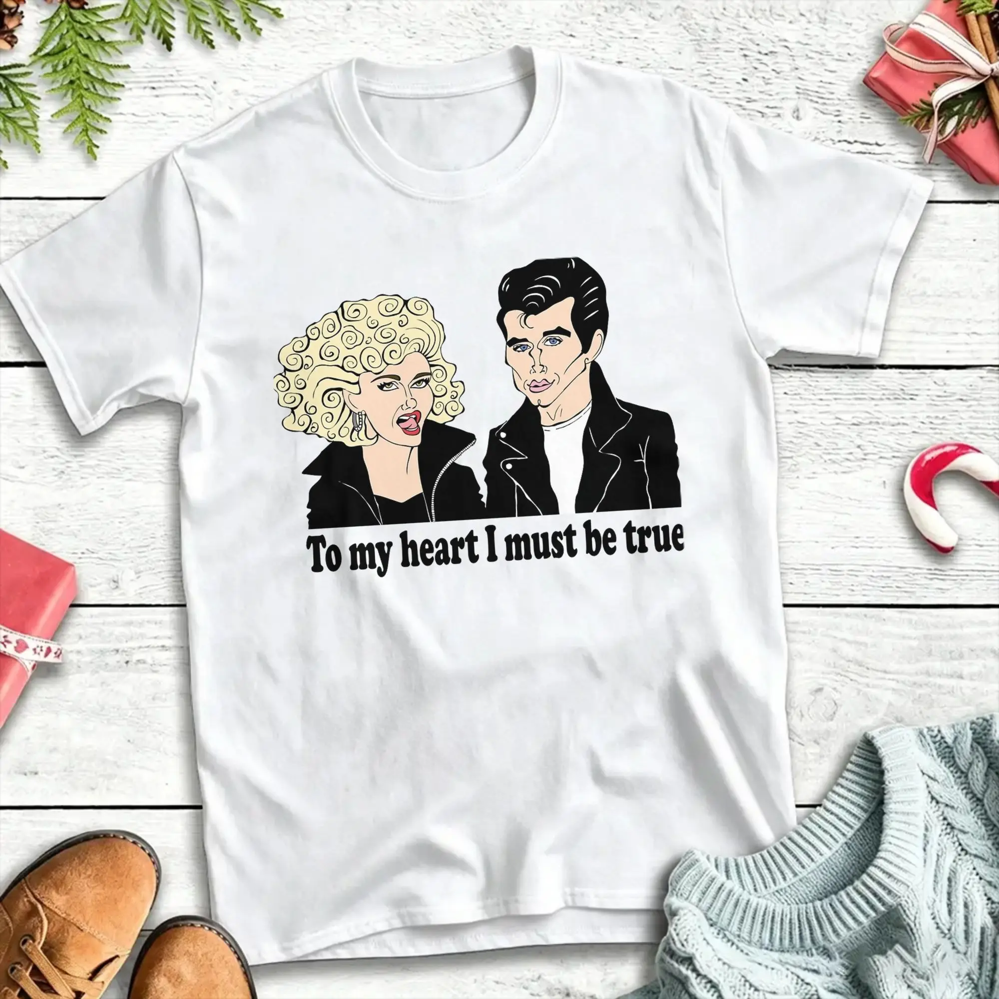 JOHN TRAVOLTA OLIVIA NEWTON JOHN GREASE FAN ART T Shirt For Couple Harajuku Printed Tee Shirt Short Sleeve Vintage Top Tees