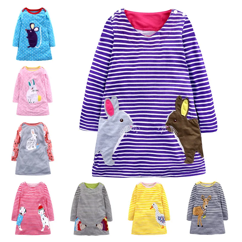 

2025 Sping Baby Girls Long Sleeve Dress Vestidos Kids Princess Dress Animal Applique Clothes Children Party Dresses Dropshipping