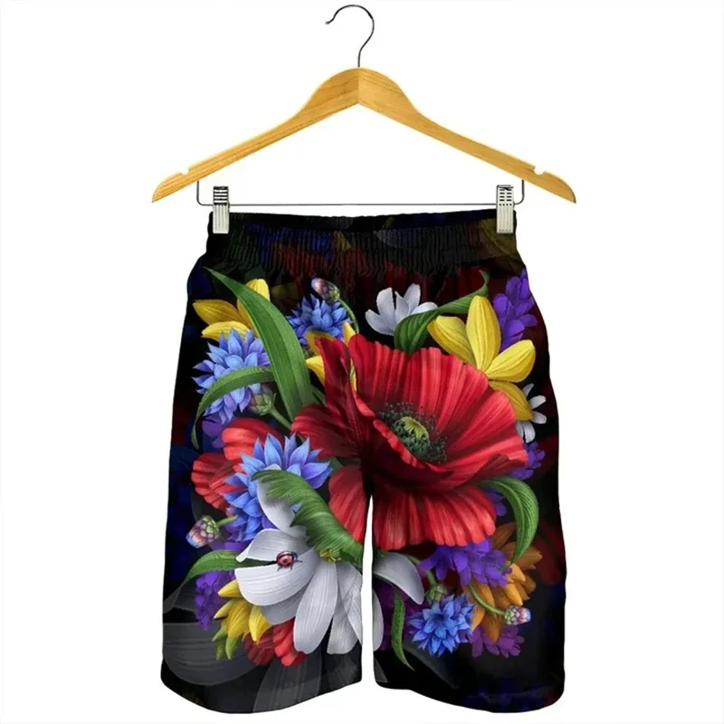 3D Printed Hawaii Tropical Strelitzia Plumeria Hibiscus Polynesian Men's Beach Shorts Women Short Pants Floral Board Shorts