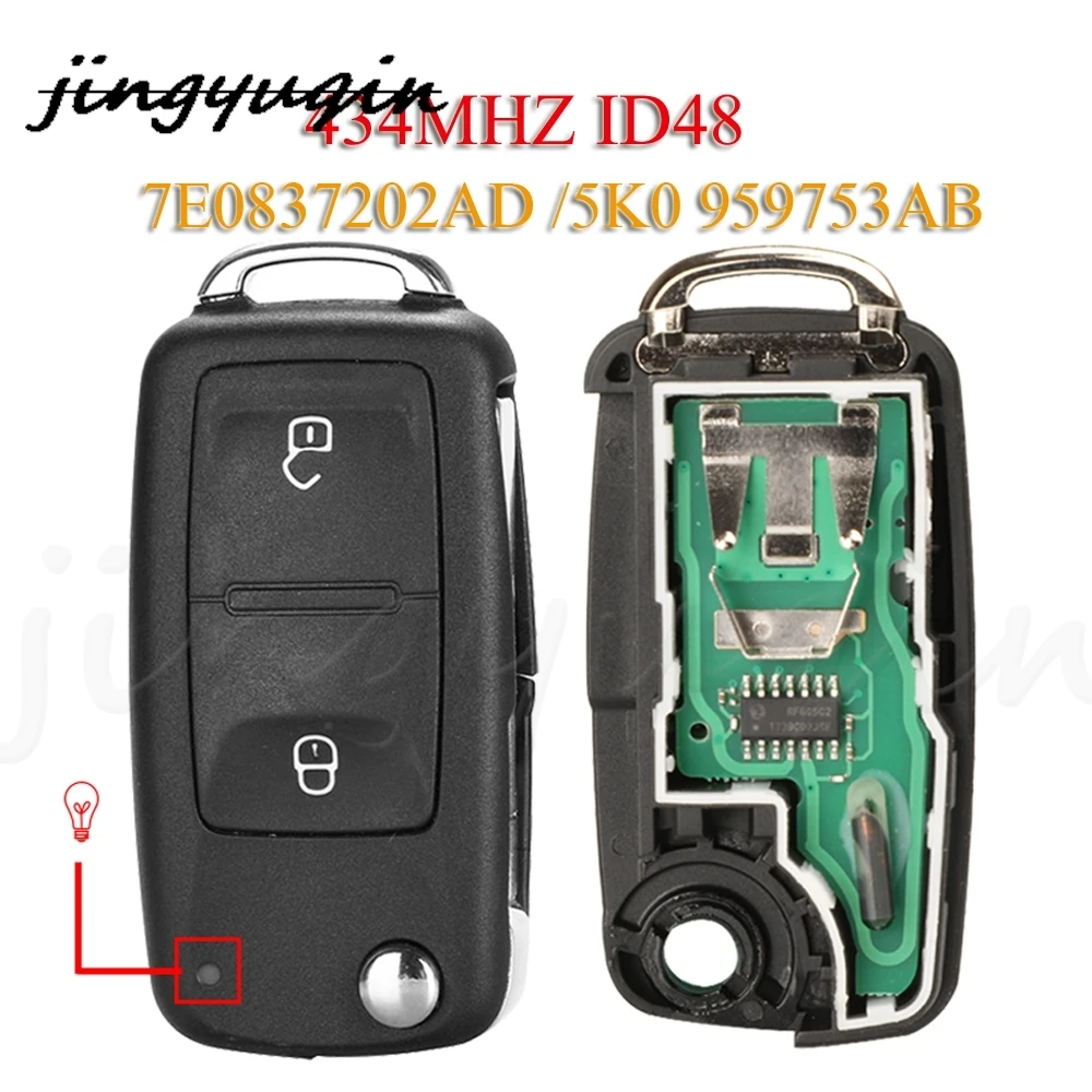 Jingyuqin-chaveiro remoto do carro, 7E0837202AD, 2BTN, 434Mhz, ID48 para VW, Amarok, transportador, besouro, Eos, assento, Skoda, Citigo, 5K0,