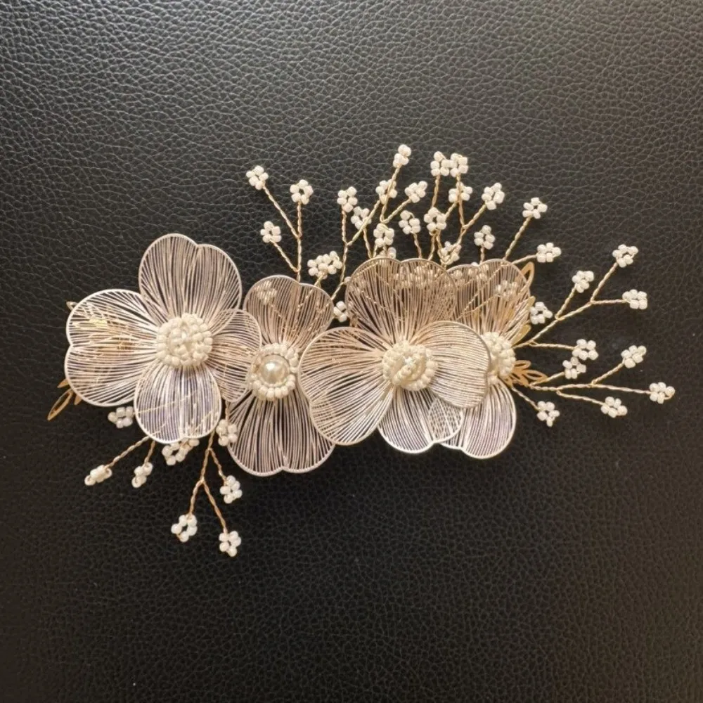 Headwear Alloy Bridal Hairpin Pearls High-level Wedding Headdress Luxury Handmade Flower Pinch Hair Clip Girls