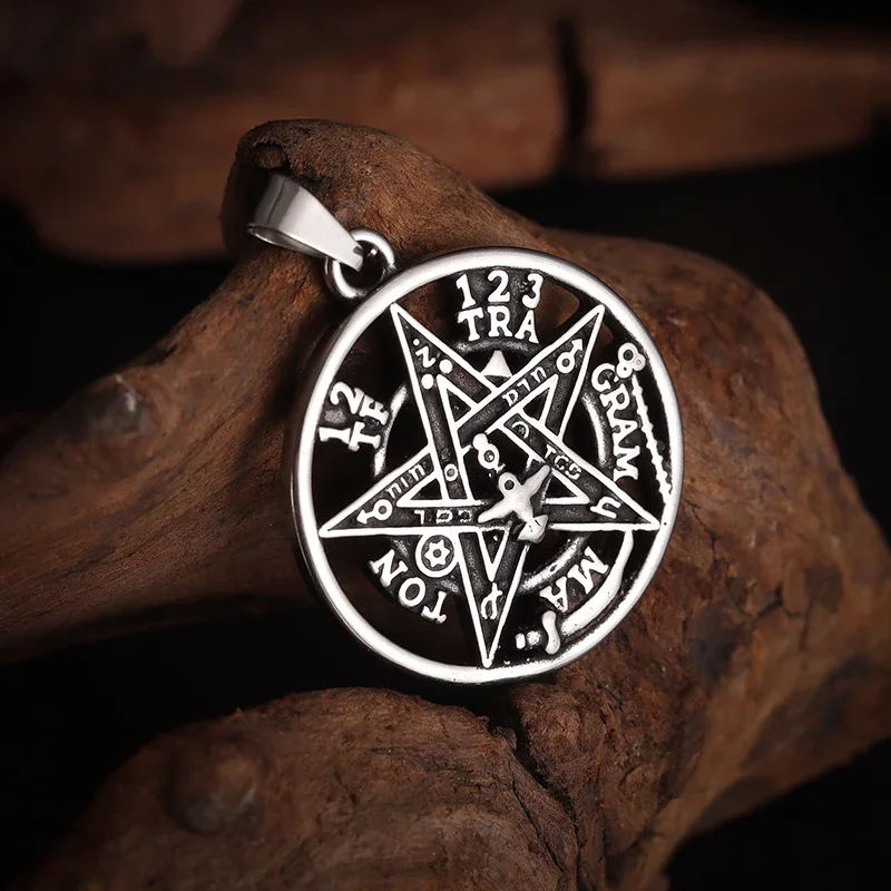 Vintage Witchcraft Pentagram Pendant Men\\\\\\\\\\\'s Jewish Hebrew Tetragrammaton Stainless Steel Jewelry Men\\\\\\\\\\\'s Amulet Necklace