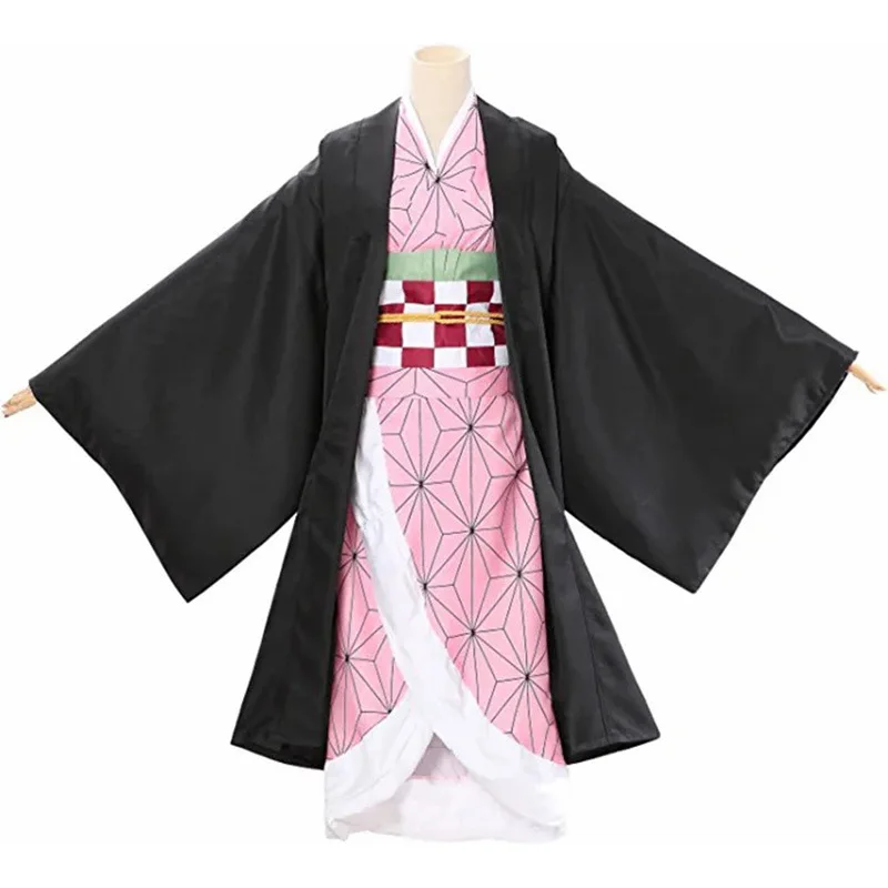 Anime Kamado Nezuko Cosplay Kostuum Demon Slayer Cosplay Uniform Kleding Kimono Pruik Rekwisieten Set Halloween Kostuum Voor Kinderen Volwassen