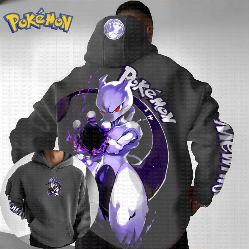 بوكيمون الإبداعية Mewtwo مزدوجة مطبوعة هوديي للرجال والنساء الخريف/الشتاء سترة جديدة Harajuku حجم كبير الاتجاه غير رسمي سترة
