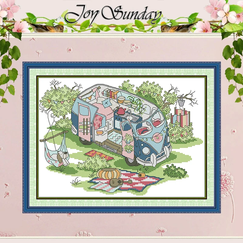 

Caravan Picnic Patterns Counted Cross Stitch Set DIY 11CT 14CT 16CT Stamped DMC Cross-stitch Kit Embroidery Needlework Crafts