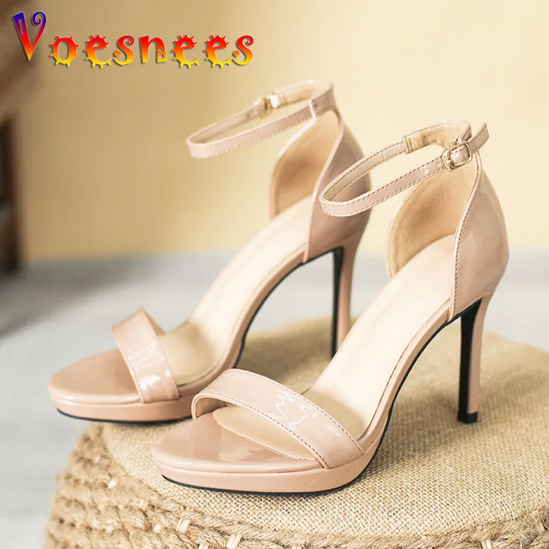 Women\'s Chic Office Work Heel Pumps 10CM Thin High-heeled Sandals Simple Style Summer Sexy Party Shoes 2023 Trend New Nude Color