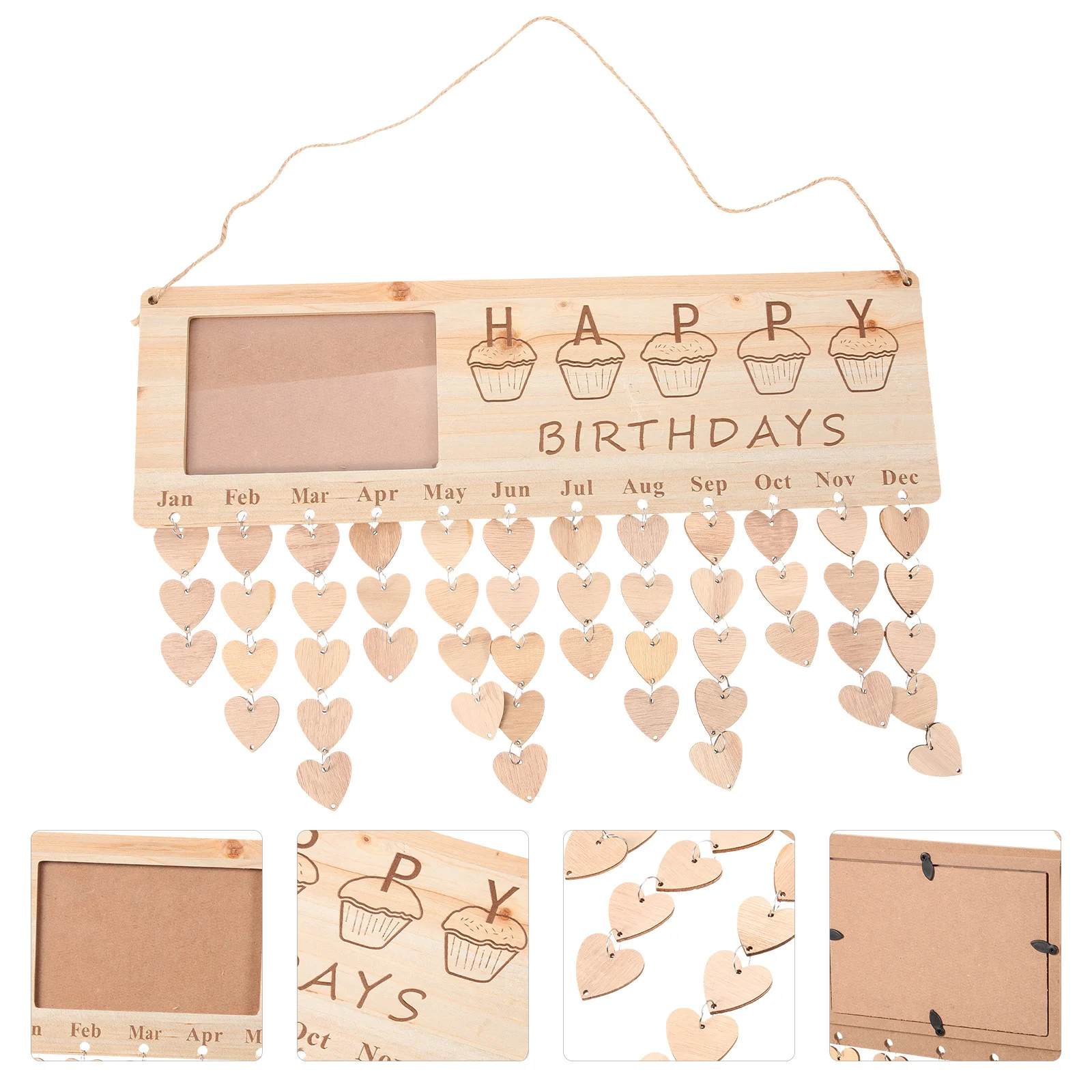 

Wooden Birthday Reminder Board Carving Message Planner DIY String Name Date Calendar Hanging for Home Decoration Gift