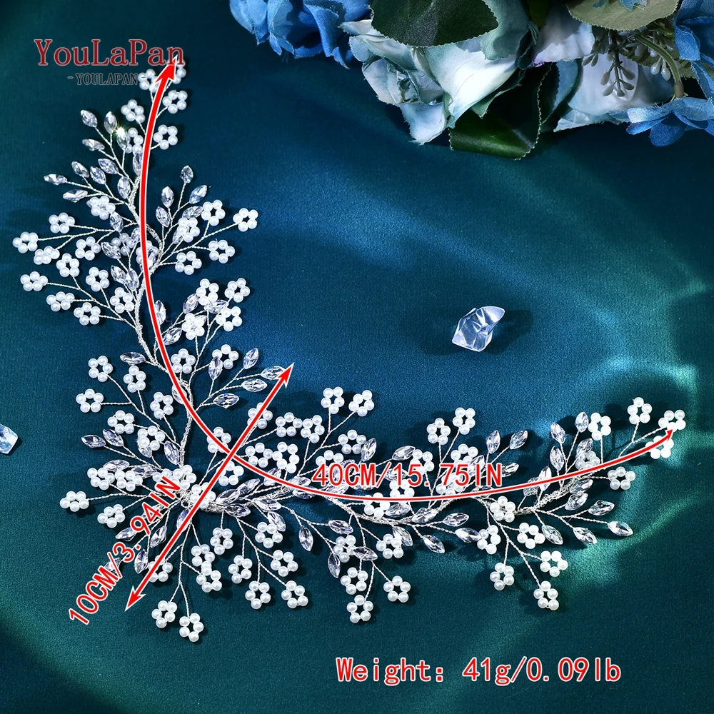 YouLaPan Rhinestone Forehead Piece Handmade Bridal Hairpiece Wedding Beads Flower Boho Headwear Bridesmaids HP624