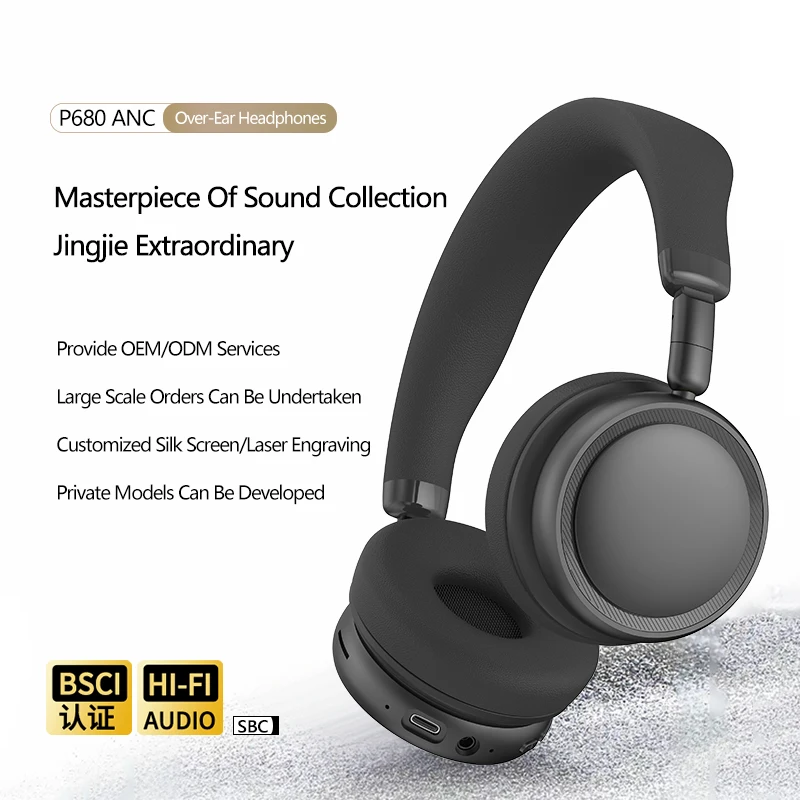 New ANC noise-canceling over-ear wireless Bluetooth headphones with long battery life for music