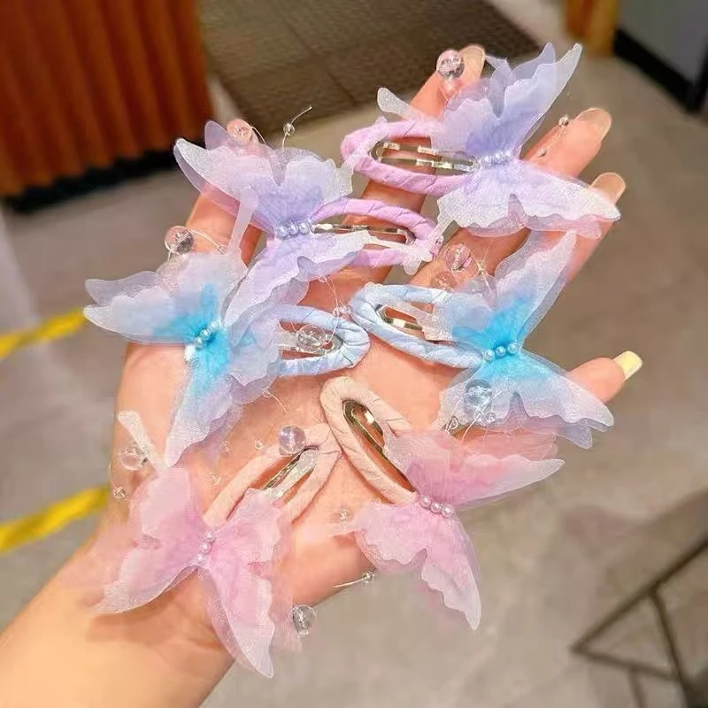 Children's Gradual  Butterfly Bb Clip Broken Hair Bangs Edge Clip Little Girl Antique Hanfu Pair Clip Hair Accessories