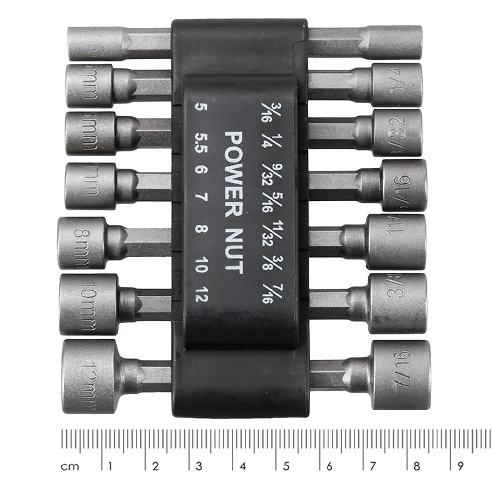 14 Piece Hex Socket Driver Bit Set SAE 3 16 to 7 16 Inch Metric 5 to 12mm CrV Steel for Impact Drills