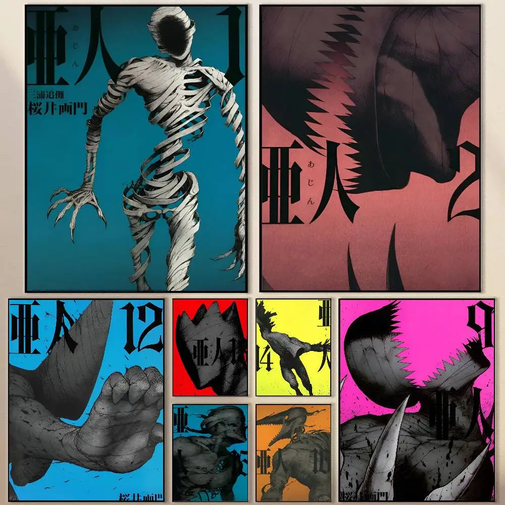 Póster humano de Anime A-Ajin Demi, calcomanía artística de pared HD moderna impermeable, decoración estética autoadhesiva para el hogar, sala de estar y dormitorio