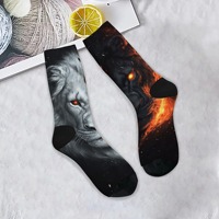 Ice Fire Lion Novel Men's Socks Retro Style Comfortable Warm Casual Sports Socks Street Hip Hop Personality Trendy Socks Gift