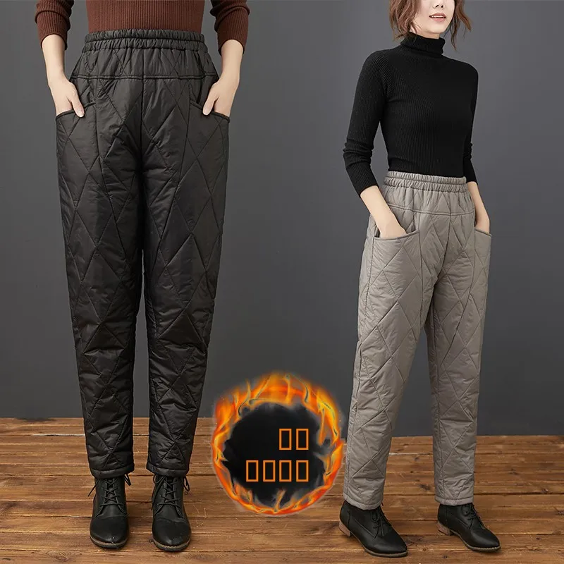 

Утепленные хлопковые брюки с высокой талией для женщин, зимние легкие брюки с наполнителем из хлопка, модная свободная верхняя одежда