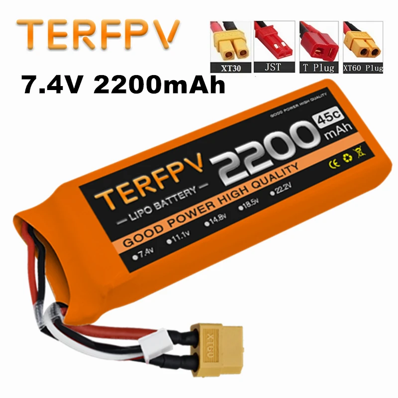 TERFPV 2S 7.4v 2200mAh 35C LiPo Battery XT30/XT60/T/JST Plug For RC Toys Car Airplane Helicopter 7.4v Rechargeable Lipo Battery