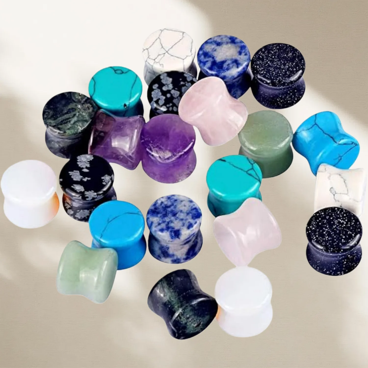 2PCS Stone Ear Plugs Stretching Earrings Gauges Saddle Double Flare Expander Tunnels for Men Women Earrings Body Piercing Jewelr