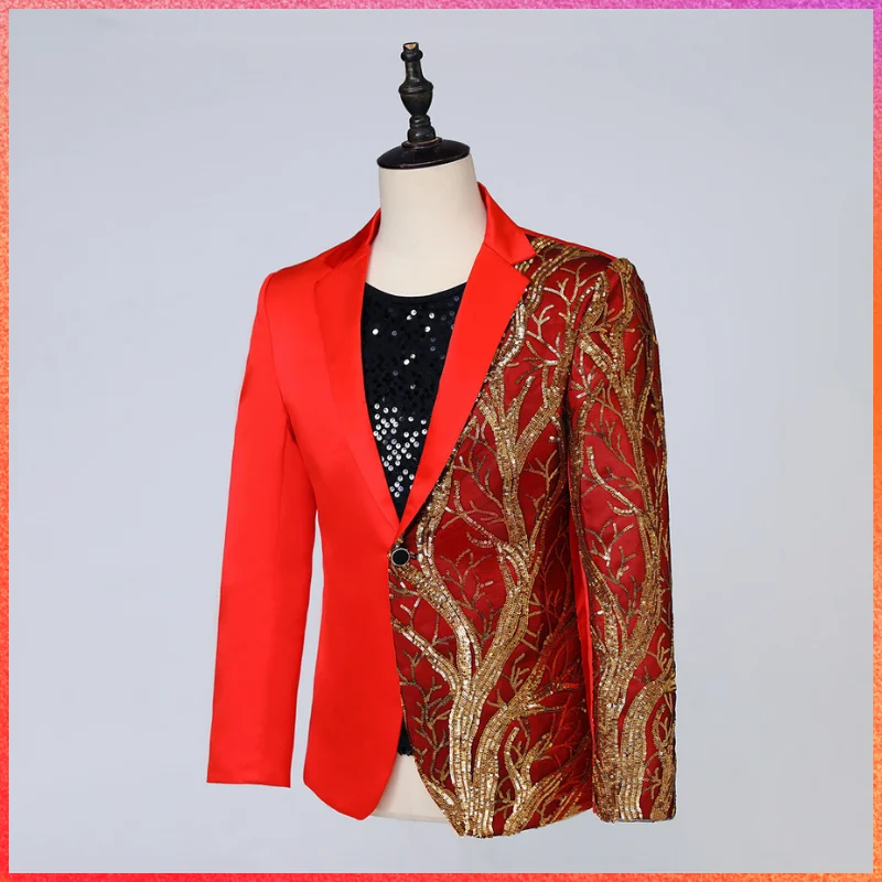 

Big Size 6XL Embroidered Gold Sequin Suit Jacket Male Singer Banquet Host Stage Dance Performance Dress Suit Jacket