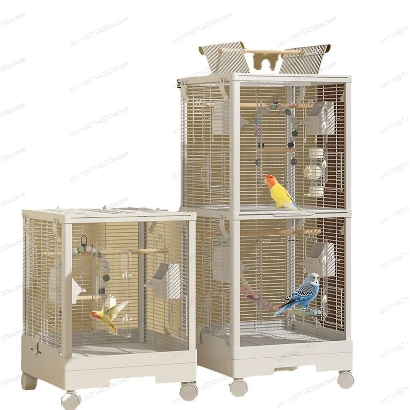 Double layer transparent secret parrot cage splash proof large bird cage horizontal silk luxury villa breeding cage