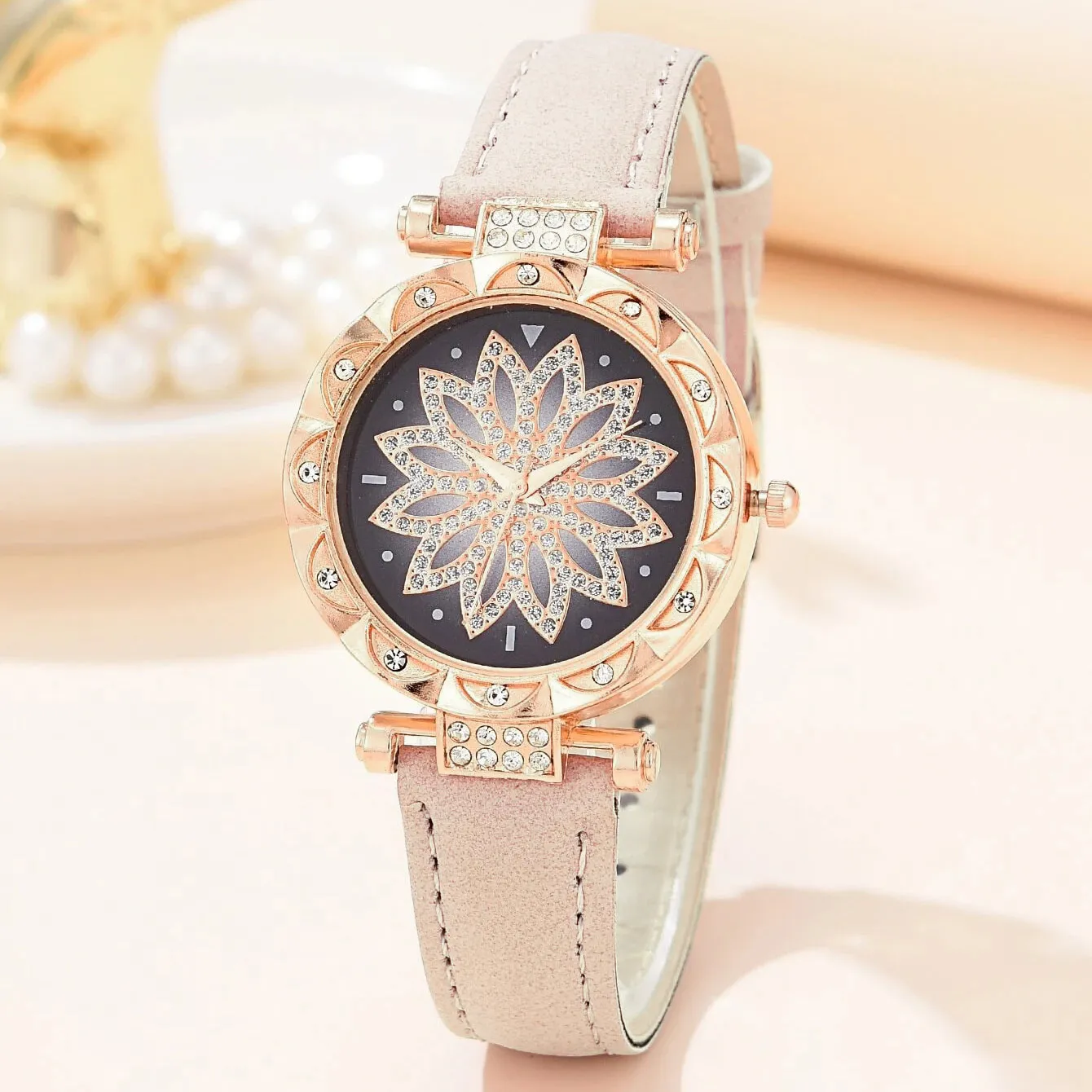 원형 다이아몬드 별이 빛나는 하늘 여성 시계 패션 팔찌 팔찌 숙녀 손목 시계 간단한 가죽 여성 시계 Relogio Feminino