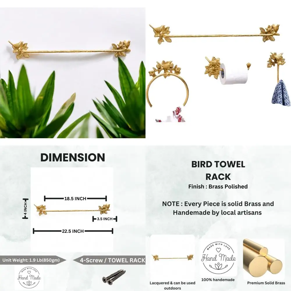 

Antique Solid Brass Bird Design Wall Mounted Towel Bar - Vintage Bathroom Hardware with Retro Style Accessories
