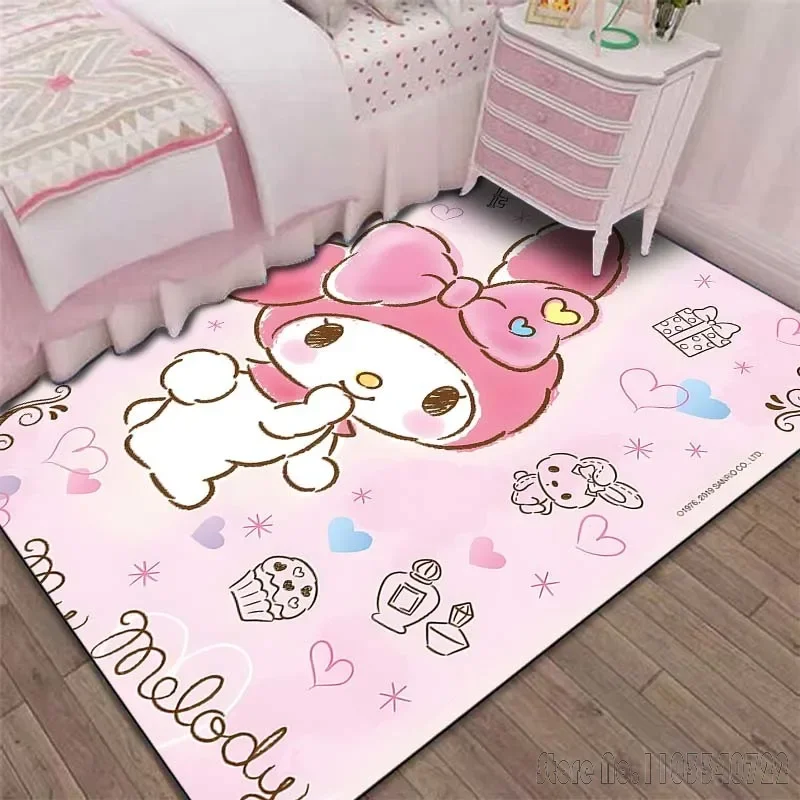 

Япония Kawaii Sanrio Melody Ковер с принтом для девочек Гостиная Спальня Домашний декор Коврик Нескользящий коврик Розовый декор комнаты